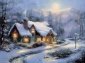 Style of Thomas Kinkade Wall Painting Christmas Original Art Snow Winter Snowing Silent Night